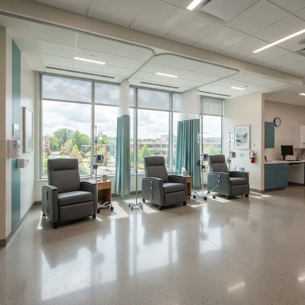 Modern infusion therapy suite with comfortable recliners at Brownsville Infectious Disease