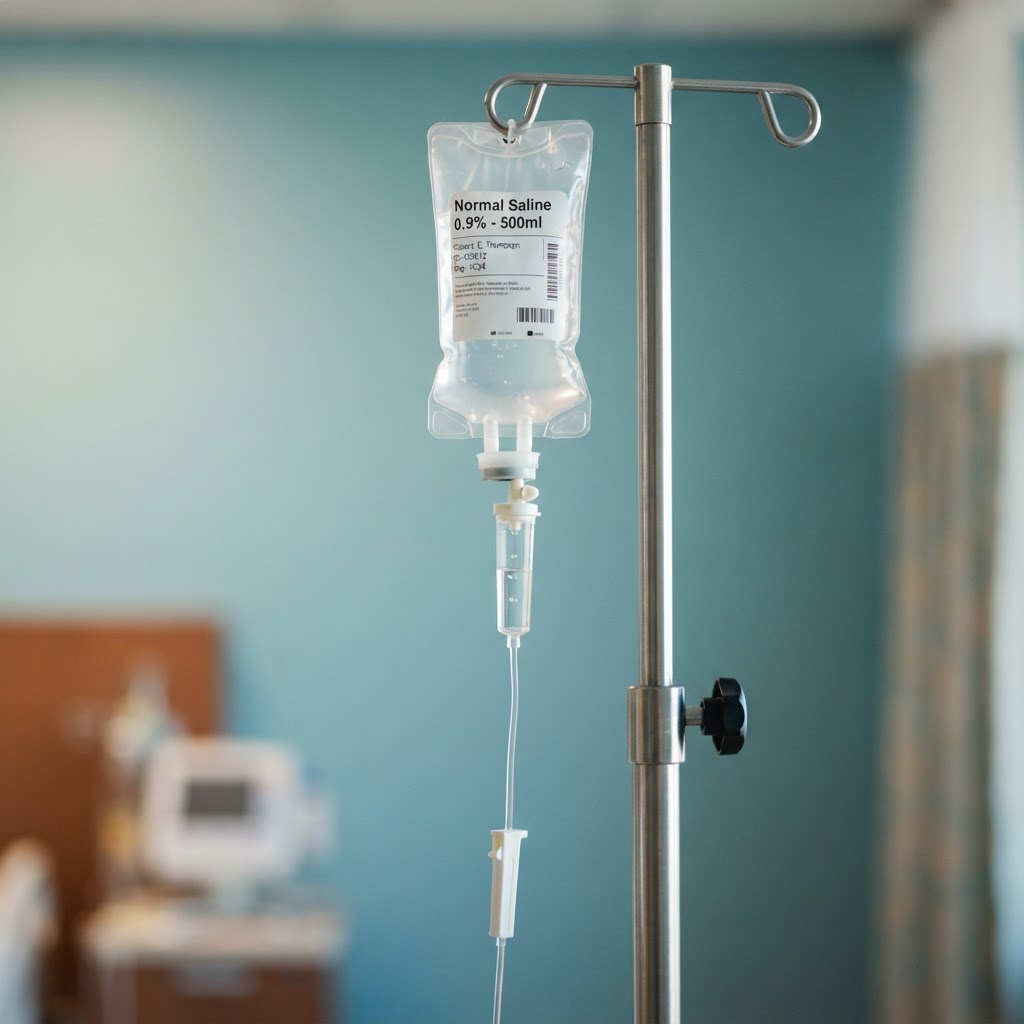 IV infusion bag and drip chamber